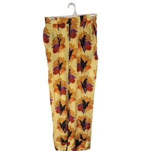FARM Rio Banana Parrot Print Wide Leg‎ Pants Yellow Purple Green Size S